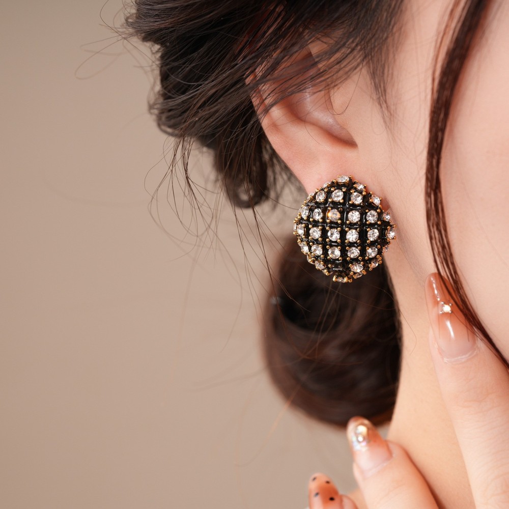 18K Gold Plated Vintage Zircon Square Earrings Retro Stud Earrings Women's Jewelry Accessories