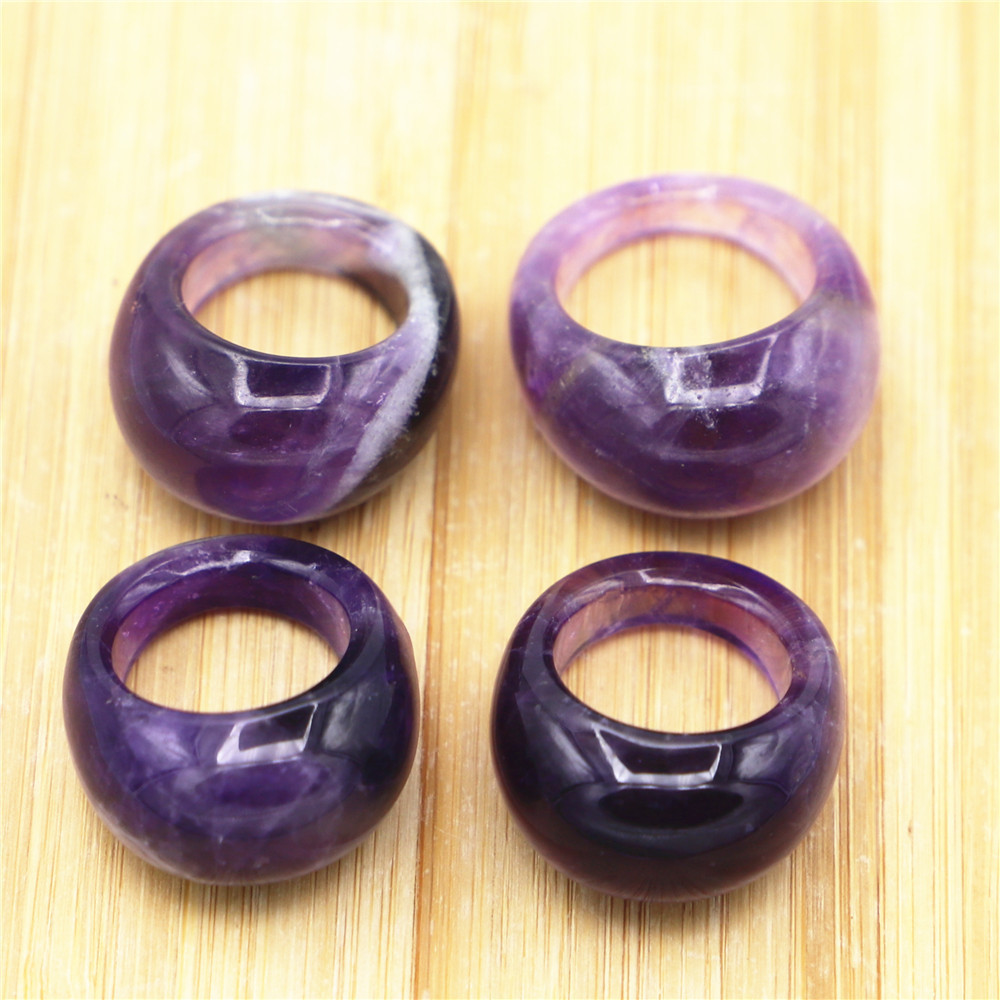 Natural Stone Amethyst Ring Smooth Surface Geometric Pattern Unisex Original Design Crystal Waterdrop Jewelry Accessories