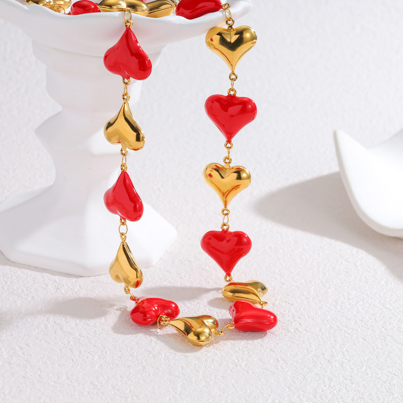 304 Stainless Steel Gold Heart Necklace Accessories For Women, Light Luxury, Non-Fading Sweater Necklace, Vacuum Plating (Furnace)