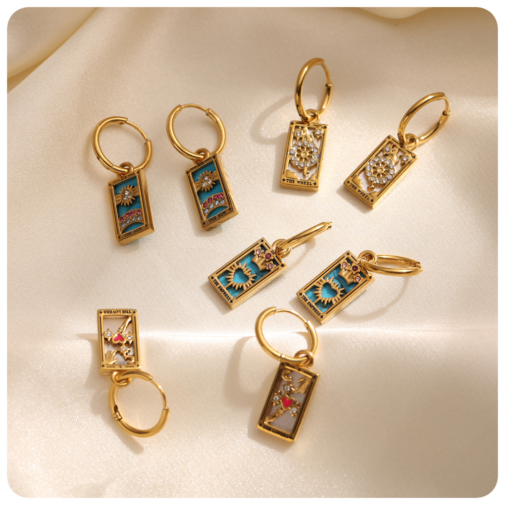 304 Stainless Steel Astrology Tarot PVD Coated 18K Real Gold Plated Modern Style Classic Style Waterproof Non Tarnish Charm Sleeper Hoop Earrings Drop Earrings