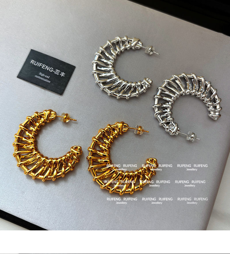 Exaggerated Geometric Weave Metal Silver Earrings Women Luxury Unique High-End Feelings Holiday Style French Vintage Design