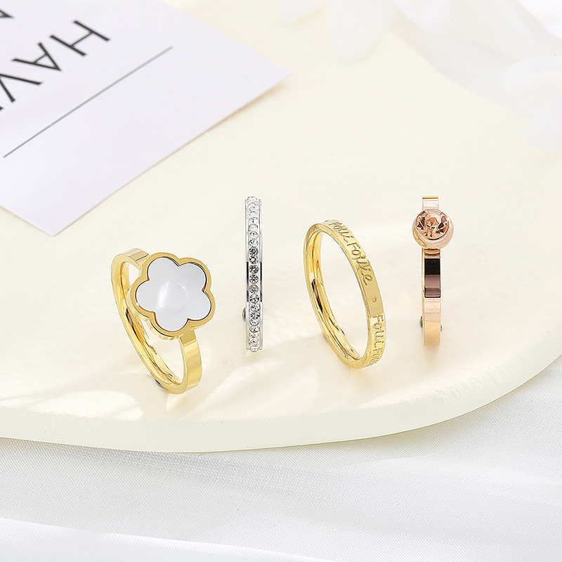 304 Stainless Steel Flower PVD Coated 18K Real Gold Plated Simple Style Classic Style Waterproof Non Tarnish Patchwork Plating Rings