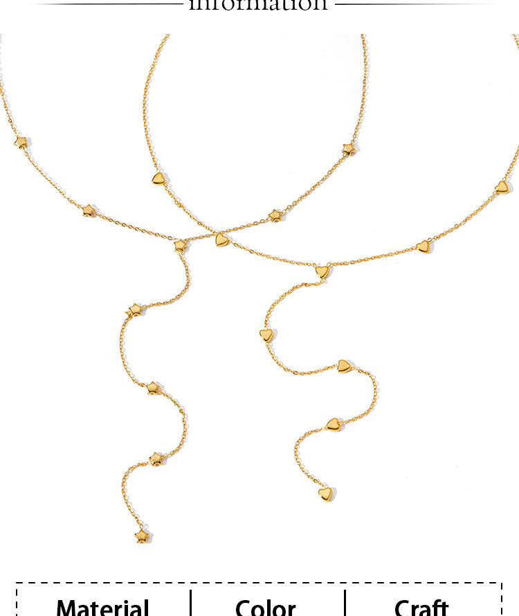 Elegant Long Y-shaped Vacuum Plating (In Furnace) Real Gold Plated 304 Stainless Steel Heart And Star Pendant Necklace Women's Fashion Daily Commuting Accessories