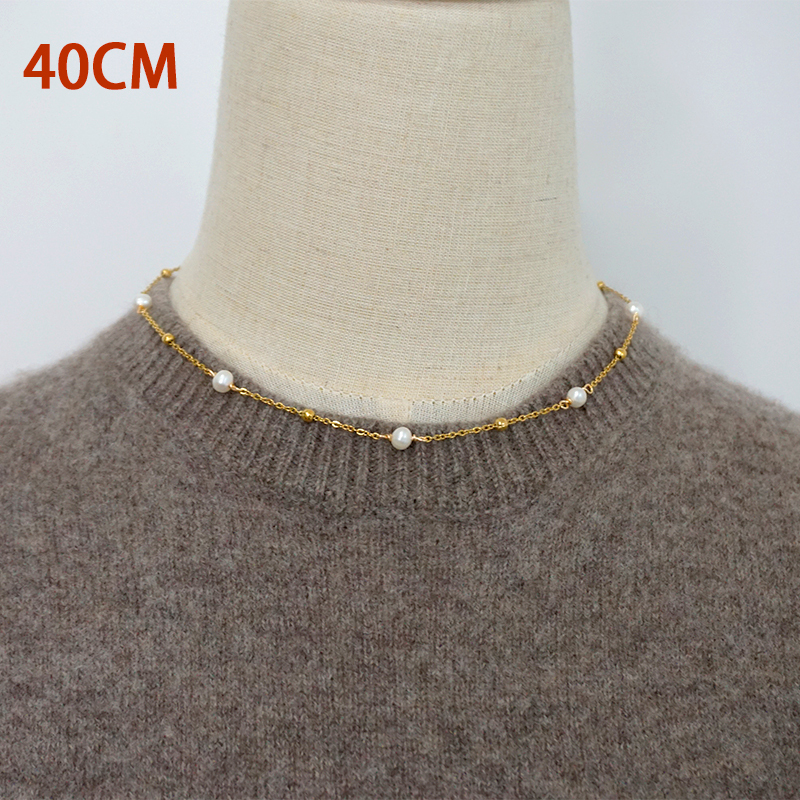 Freshwater Pearl Ferroalloy Round Vacuum Plating Gold Plated Simple Style Classic Style Waterproof Non Tarnish Beaded Plating Gold Sweater Chain Long Necklace