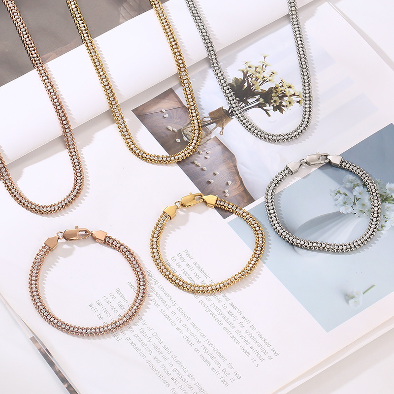 PVD Coated 18K Gold Plated Solid Color Stainless Steel Classic Style Commute Waterproof Non Tarnish Bracelets Necklace