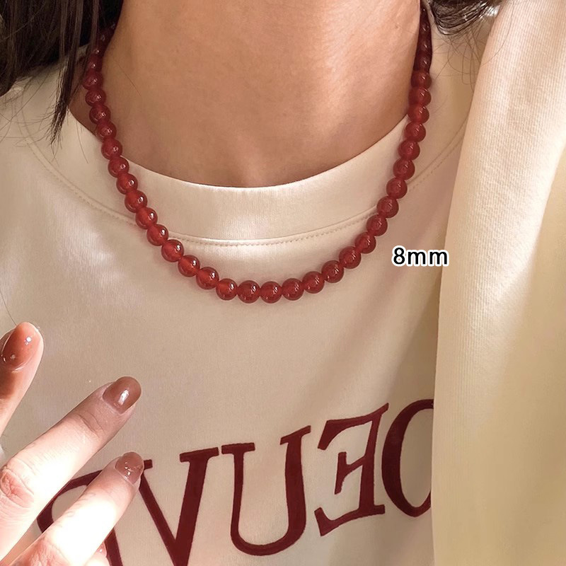 Retro Classic Style Geometric 925 Sterling Silver Agate Beaded Chain Beaded Necklaces Wholesale