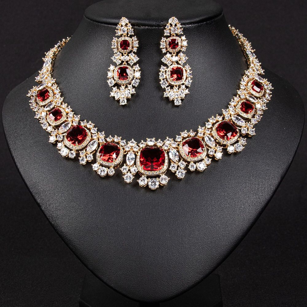 Luxurious  Style Wedding Necklace Jewelry Set For Women With AAA Zirconia Stones Fashionable Square Pattern
