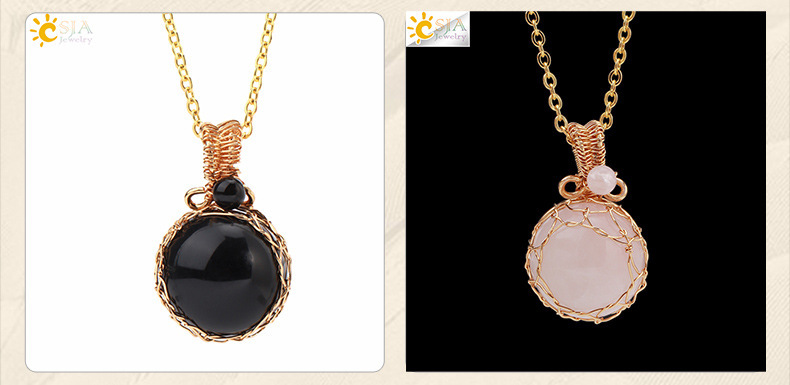 Natural Semi-precious Stone Crystal Necklace Set Fashion Geometric Pattern Pendant Jewelry Retro Style CSJA Jewelry Accessories