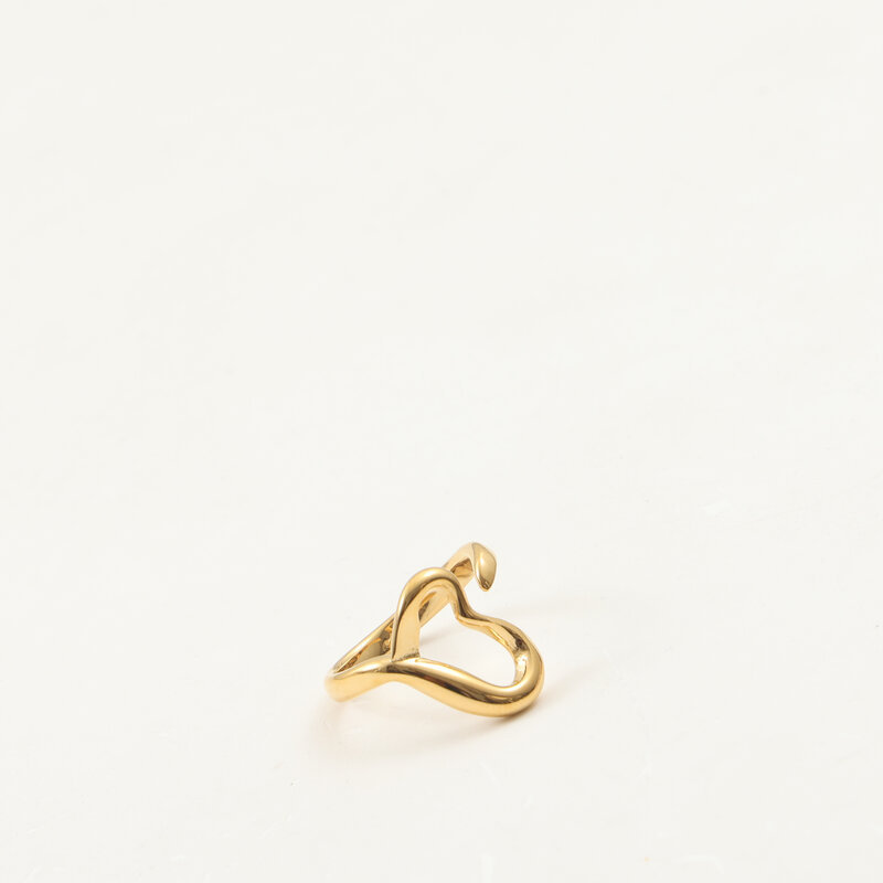 Vacuum Electroplating (In Furnace) Plated 18K Real Gold Hollow Peach Heart Three-Dimensional 304 Stainless Steel Ring