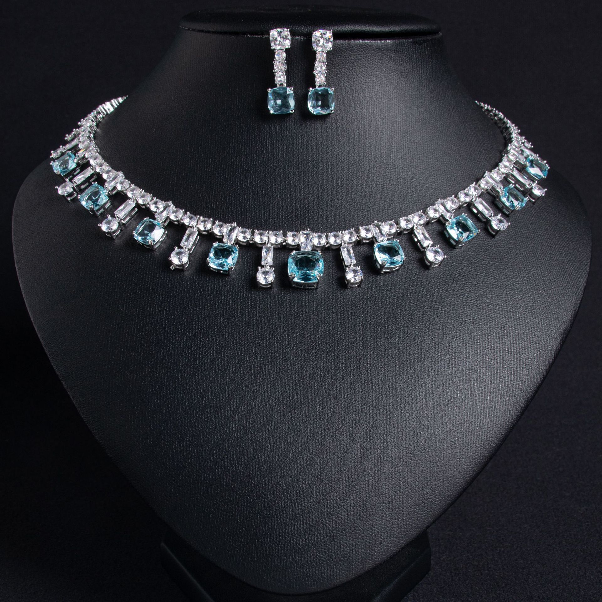 New Style Casual Versatile Zircon Wedding Necklace Women's Ins High-End Sensation Earring Jewelry Set Heart/Waterdrop/Bell
