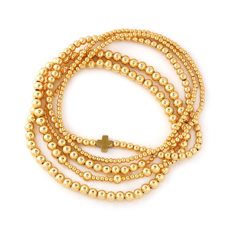Gold Multi-layer Beaded Bracelet Simple Cool Stackable Round Beaded Bracelet Accessories Unisex