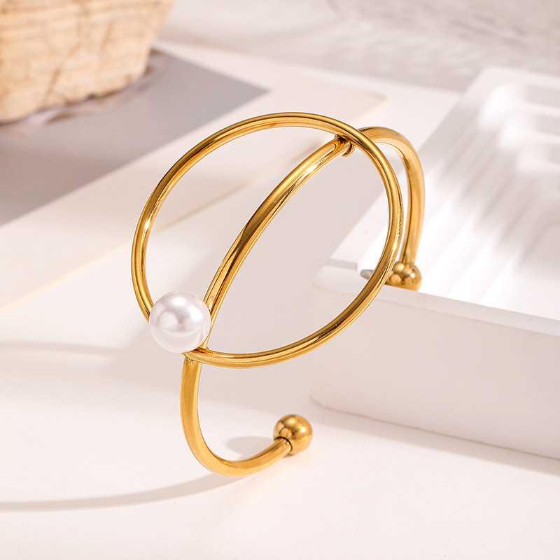 Fashionable Titanium Steel Pearl Bracelet Women's Open Hand Jewelry Luxurious Non-fading 18K Stainless Steel Ins Style