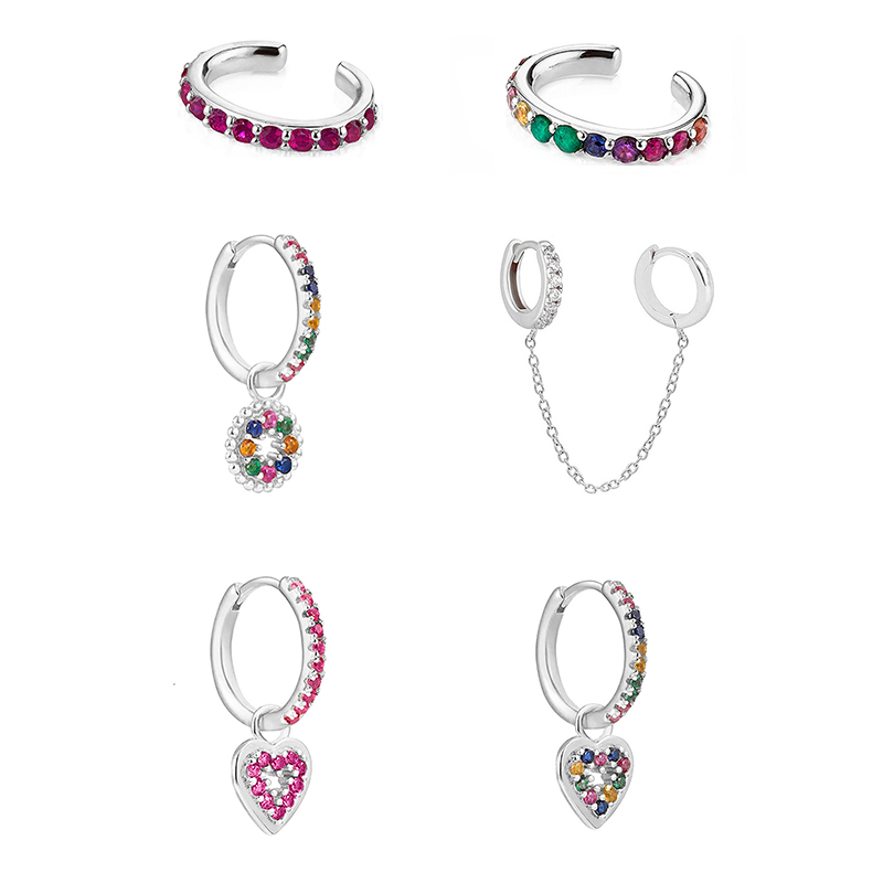 Luxury Zircon Earring Set Tiktok   Ins Style Heart And Circle Shape Gold Plated Copper Jewelry Accessories