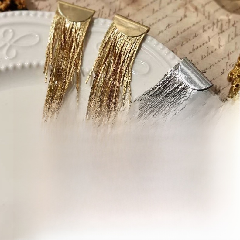 Long Tassel French Metal Earrings For Women, Simple Silver Needle Jewelry Accessories For Evening Banquets