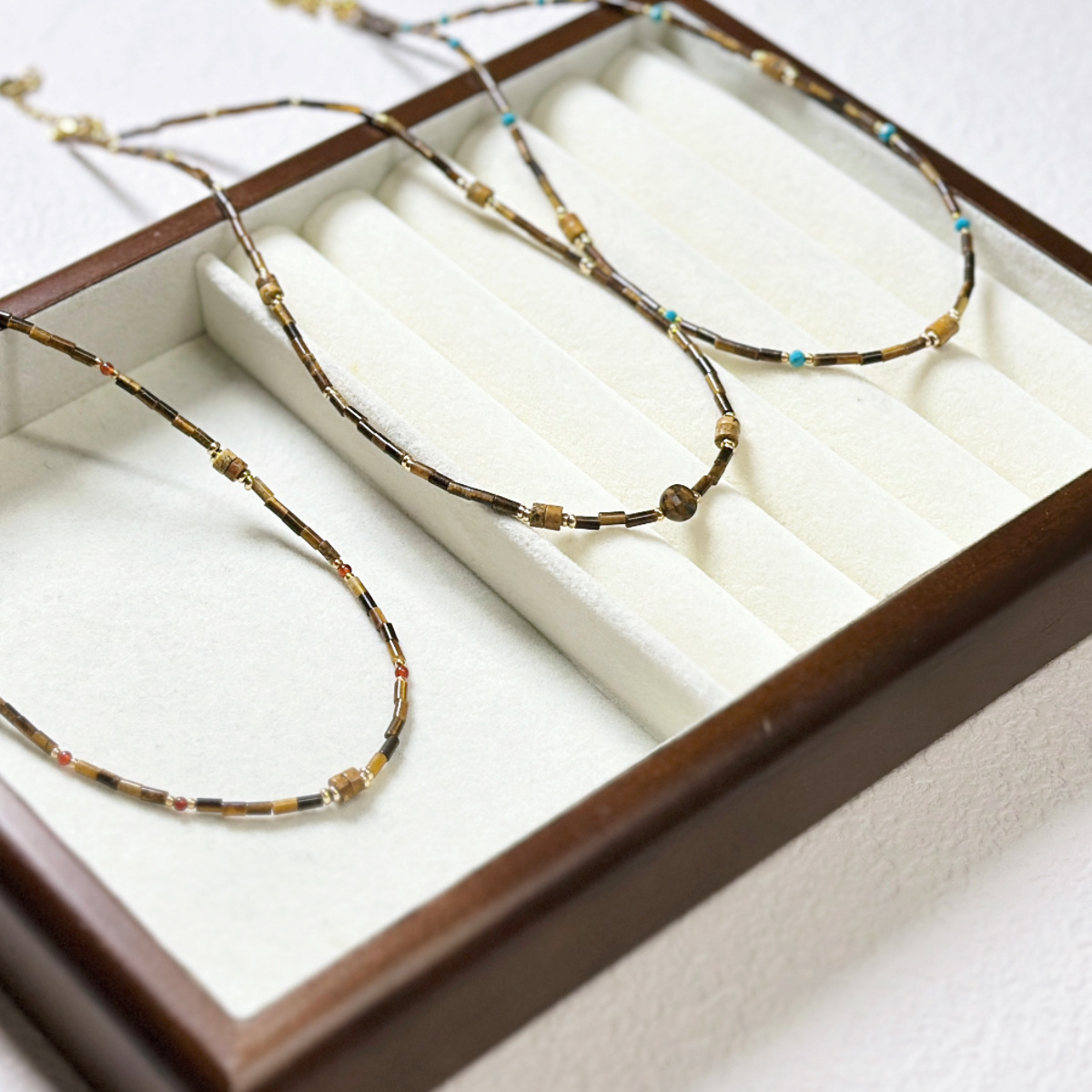 Fall Winter New Natural Stone Necklace Tiger Eye Agate Red Agate Beaded Necklace Ultra Fine Layering Clavicle Chain Titanium Steel Geometric Pattern Ins Style Women's Jewelry Accessory