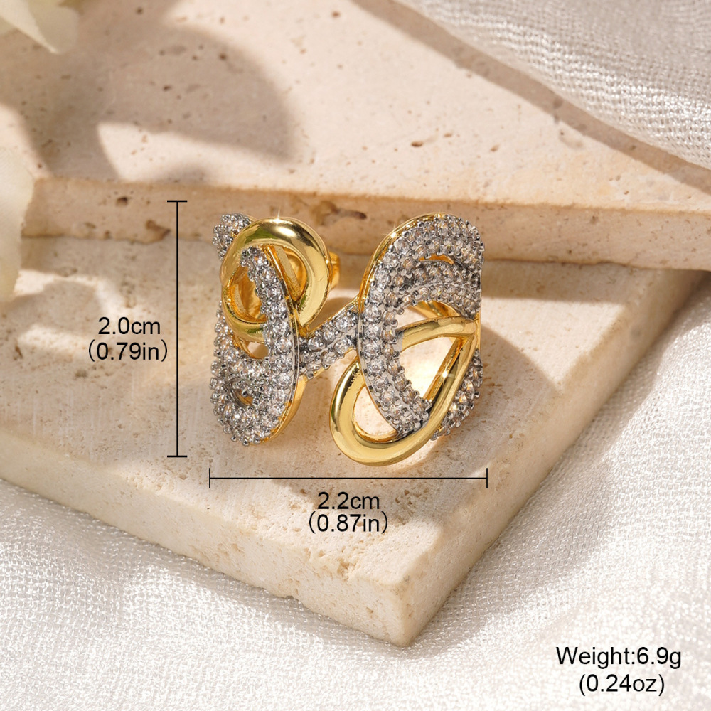 Electroplated (Including Color Retention Layer) Geometric Pattern Copper Elegant Hollow Metal Ring Fashionable Simple Luxurious Stackable Finger Accessories Unisex