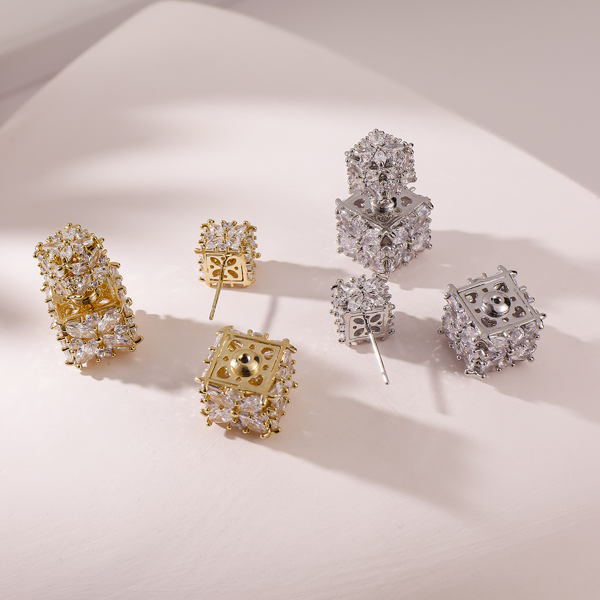 1 Pair Classic Style Square Copper Zircon Ear Studs