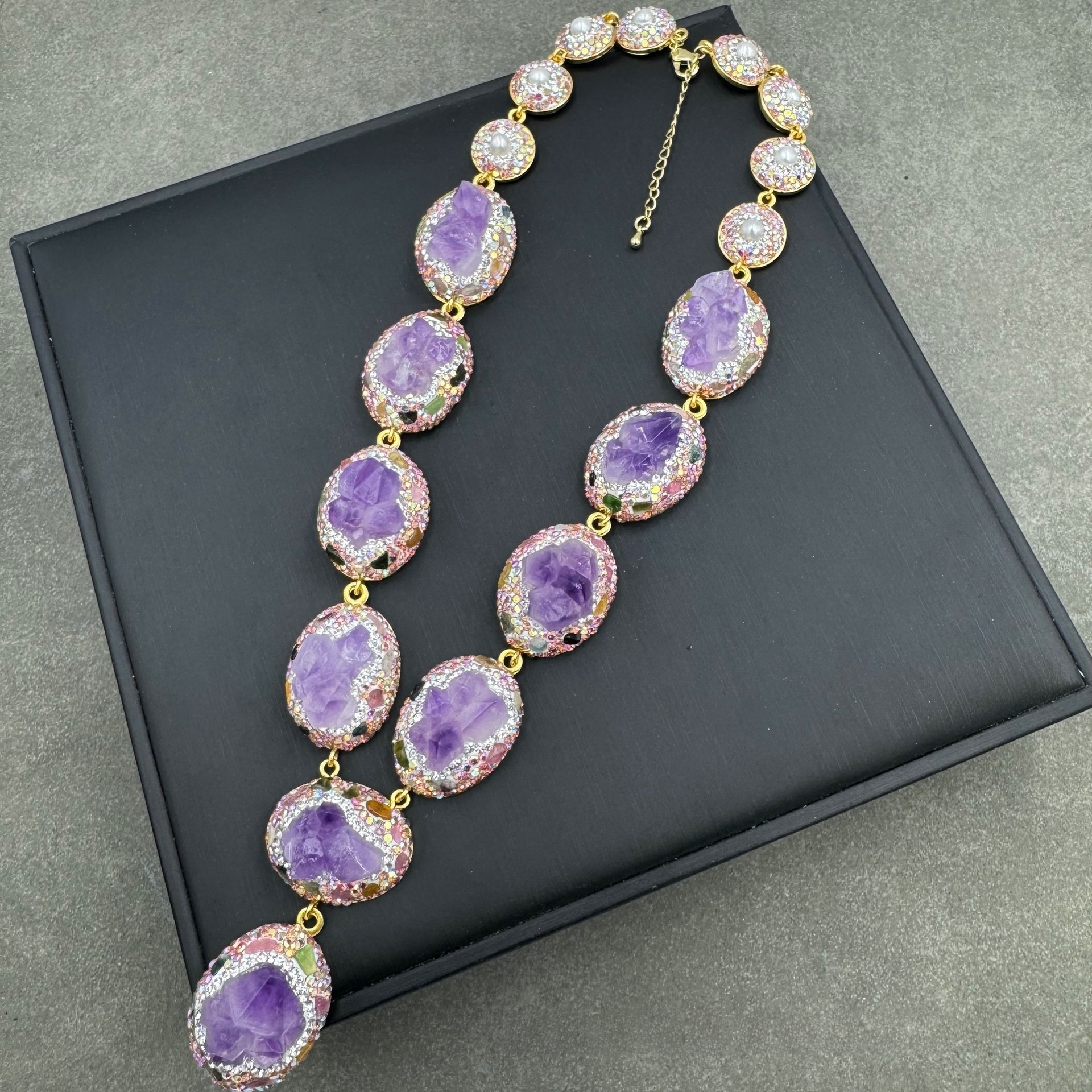 Handmade Natural Quartz Flower Jewelry Set Sweater Chain  Style Original Design High End Mineral Stone Accessories
