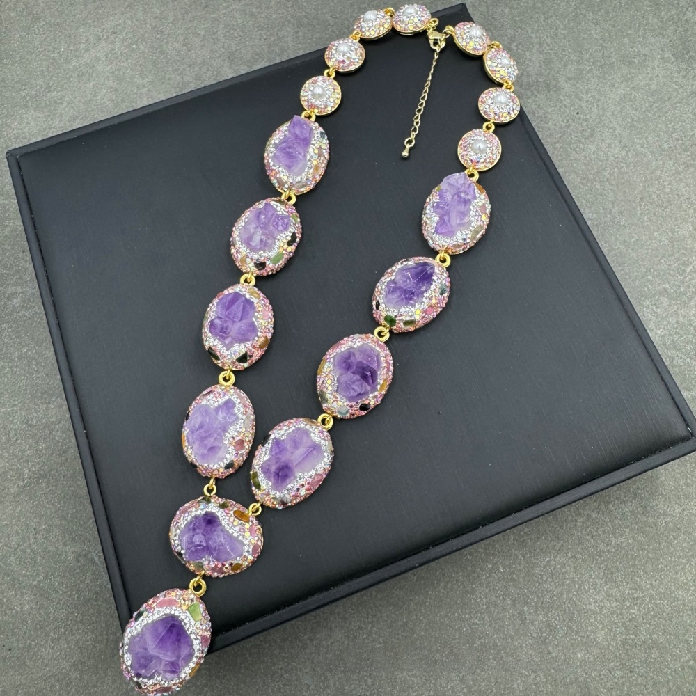 Handmade Natural Quartz Flower Jewelry Set Sweater Chain  Style Original Design High End Mineral Stone Accessories