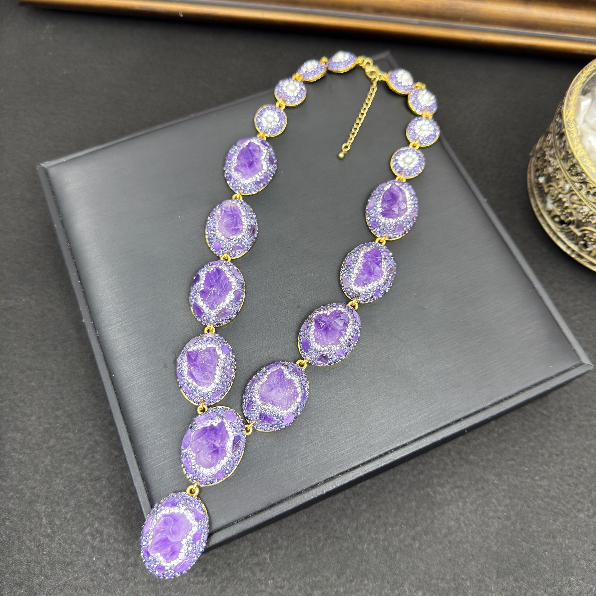 Handmade Natural Quartz Flower Jewelry Set Sweater Chain  Style Original Design High End Mineral Stone Accessories