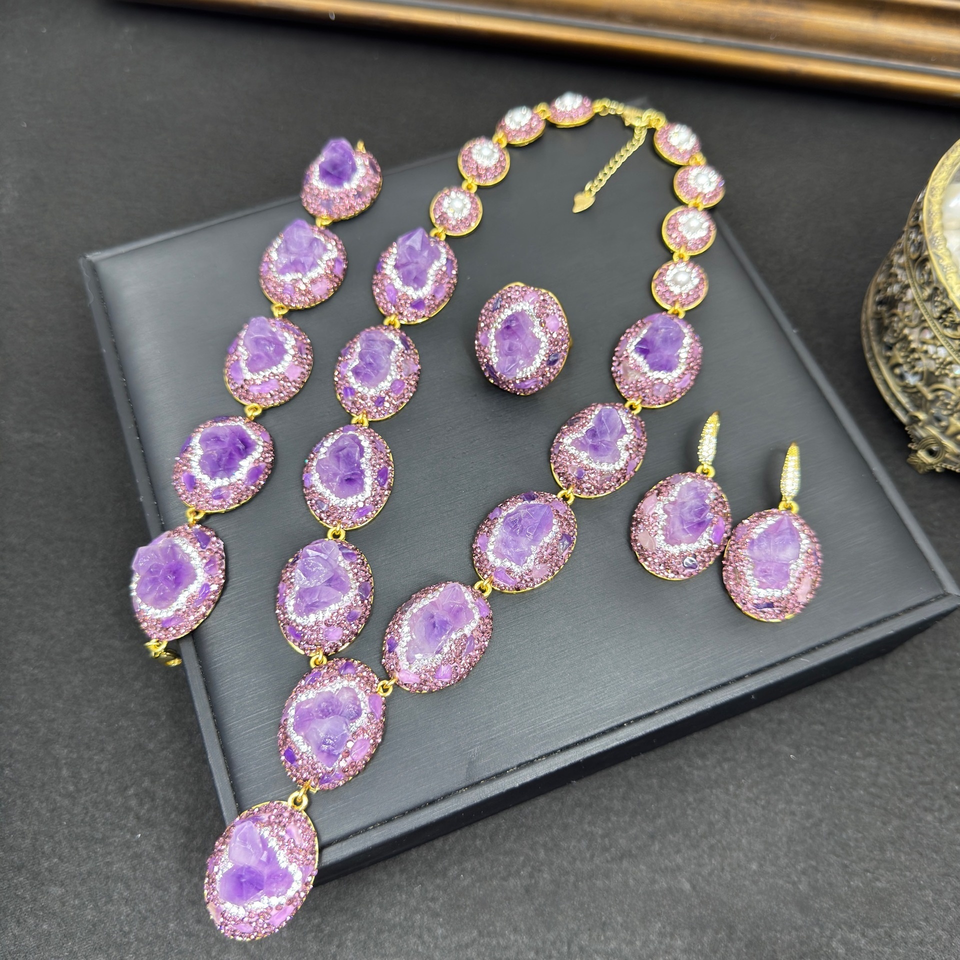 Handmade Natural Quartz Flower Jewelry Set Sweater Chain  Style Original Design High End Mineral Stone Accessories