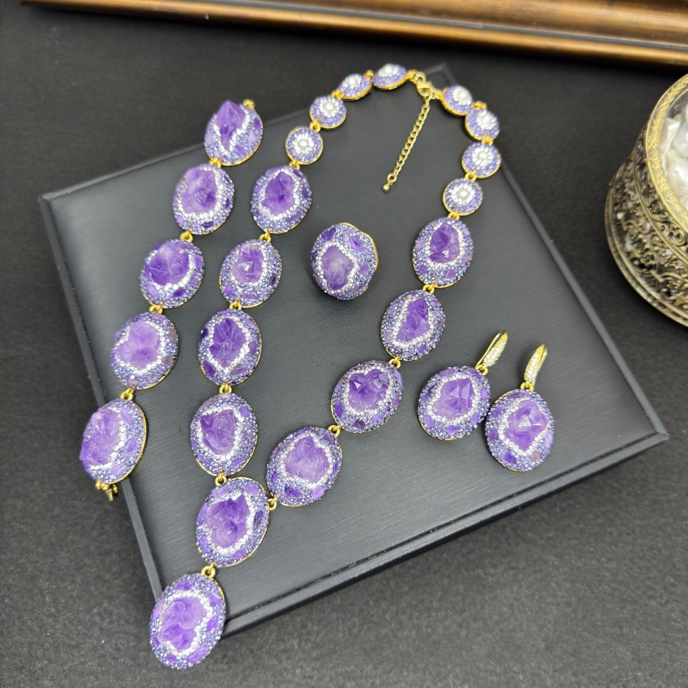 Handmade Natural Quartz Flower Jewelry Set Sweater Chain  Style Original Design High End Mineral Stone Accessories