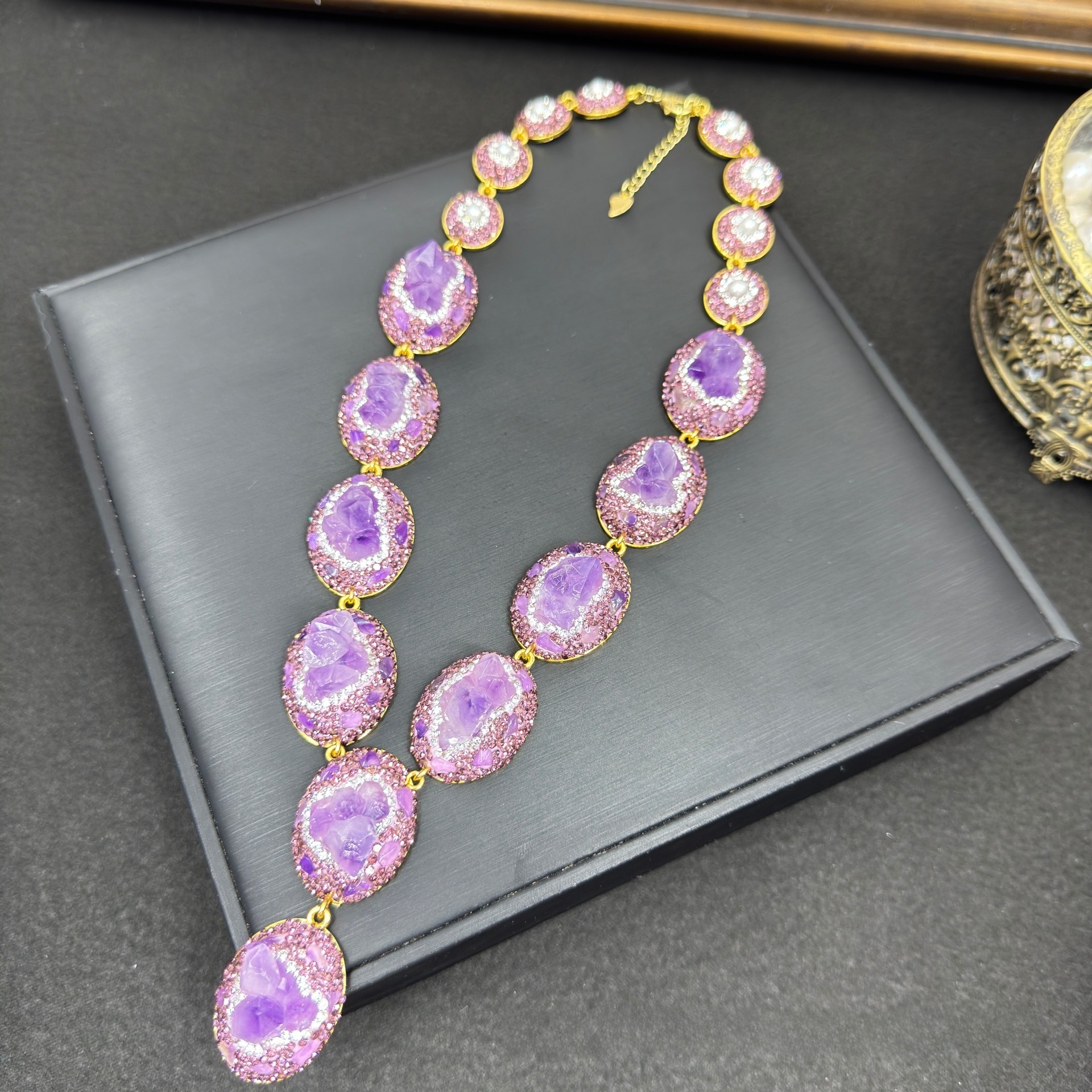 Handmade Natural Quartz Flower Jewelry Set Sweater Chain  Style Original Design High End Mineral Stone Accessories