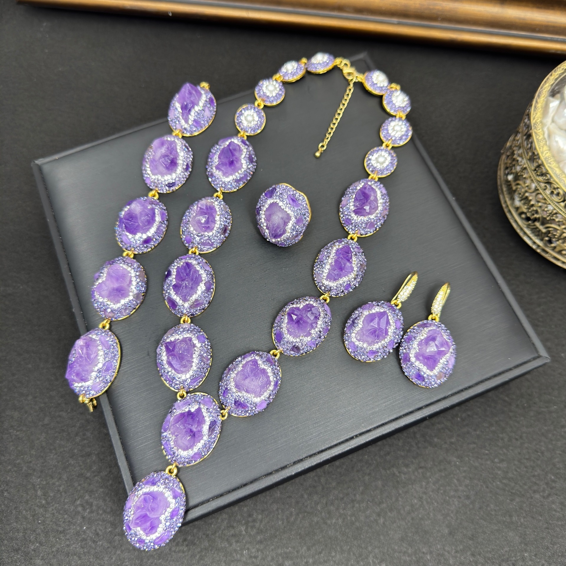 Handmade Natural Quartz Flower Jewelry Set Sweater Chain  Style Original Design High End Mineral Stone Accessories