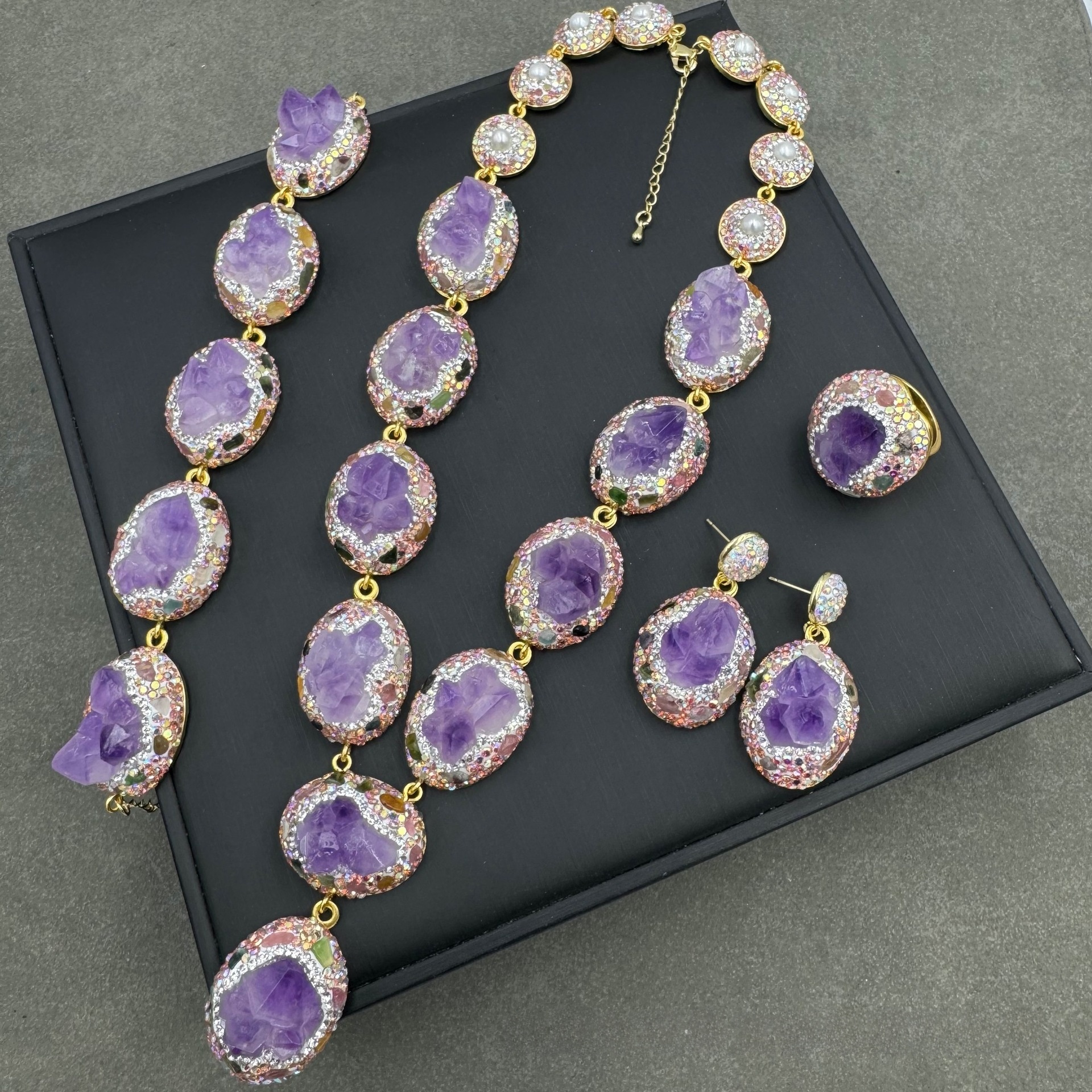 Handmade Natural Quartz Flower Jewelry Set Sweater Chain  Style Original Design High End Mineral Stone Accessories