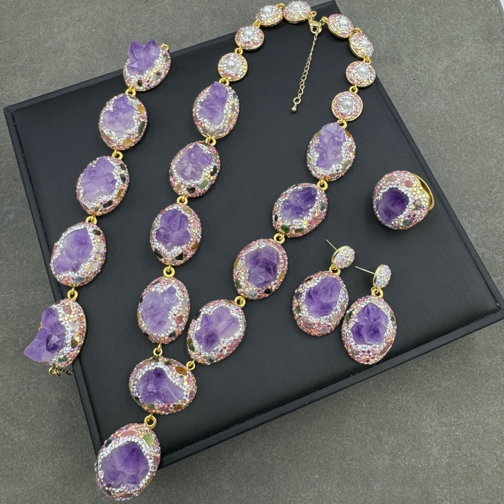 Handmade Natural Quartz Flower Jewelry Set Sweater Chain  Style Original Design High End Mineral Stone Accessories