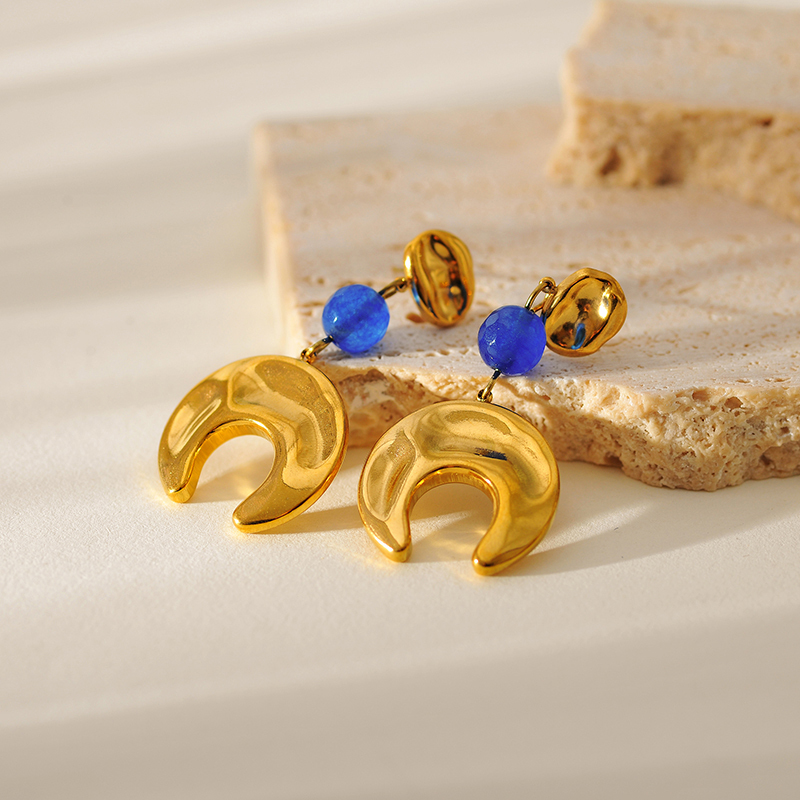 Ion Plating (IP) 14K Gold Plated Moon Flower Butterfly 304 Stainless Steel Elegant Glam Waterproof Non Tarnish Drop Earrings Ear Studs