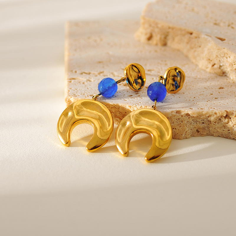 Ion Plating (IP) 14K Gold Plated Moon Flower Butterfly 304 Stainless Steel Elegant Glam Waterproof Non Tarnish Drop Earrings Ear Studs