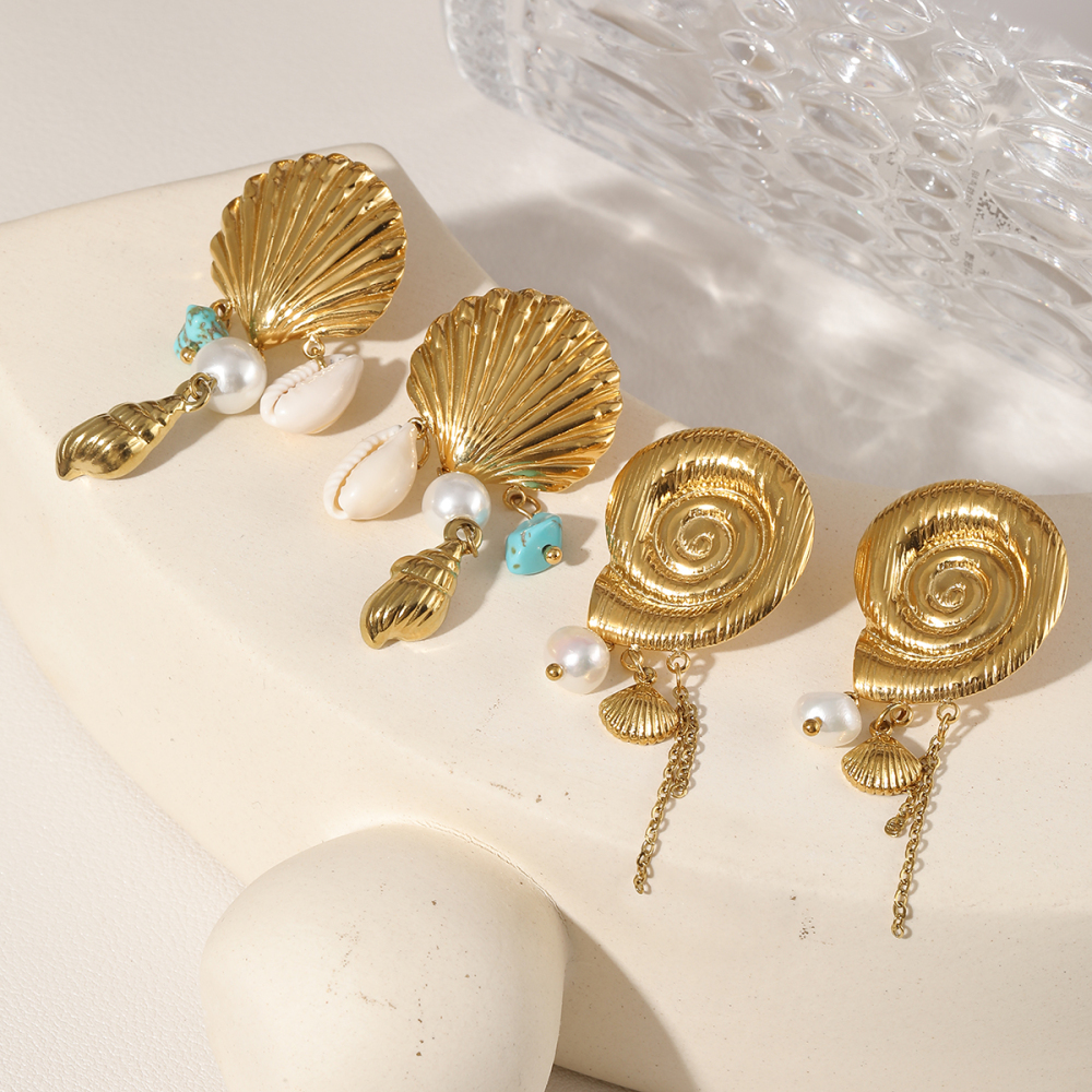 Ion Plating (IP) 18K Gold Plated Solid Color 304 Stainless Steel Vacation Beach Waterproof Non Tarnish Ear Studs