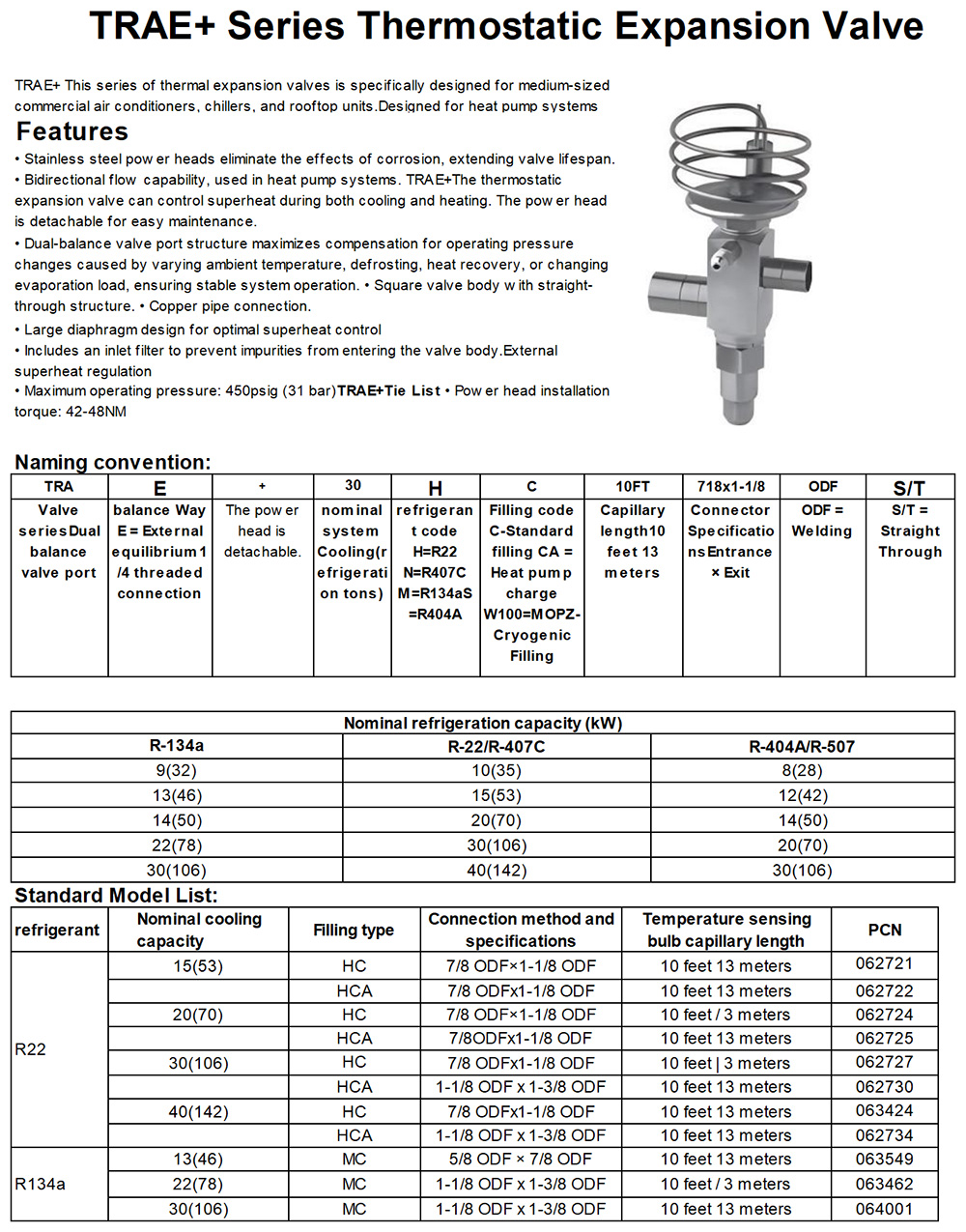 Emerson TRAE+20HC Thermostatic Expansion Valve 20 Tons 6