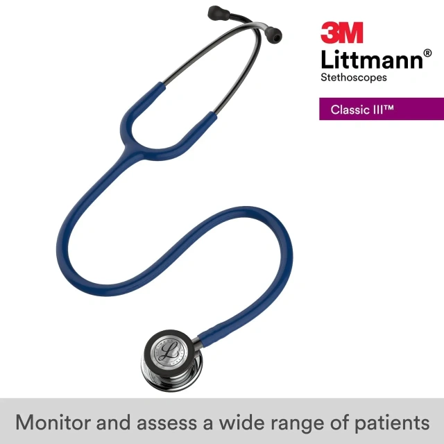 5863 3M Littmann Classic III Stethoscope, Mirror Chestpiece, Navy Blue Tube 27 inch