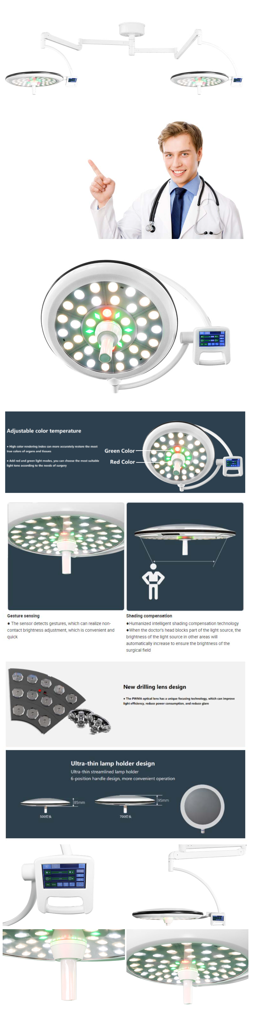 Surgical Light LED Surgery Lighting Shadaless Surgical Light R9 LED 700/500