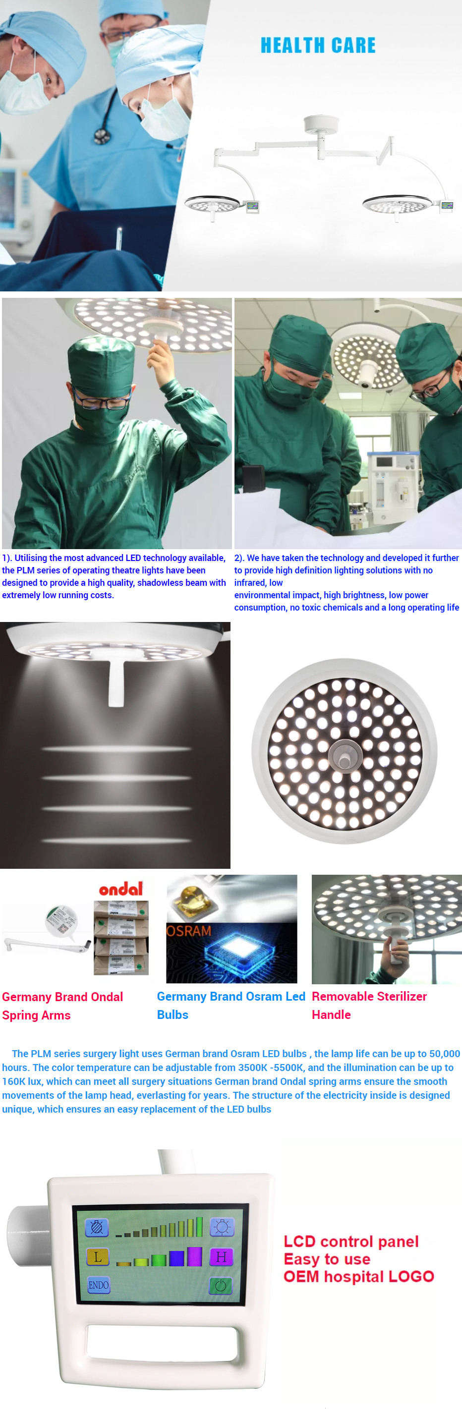 LED Operating Lamp / Shadowless Surgical Lamp 700 / 500 LED Surgery Lighing BX-700-500
