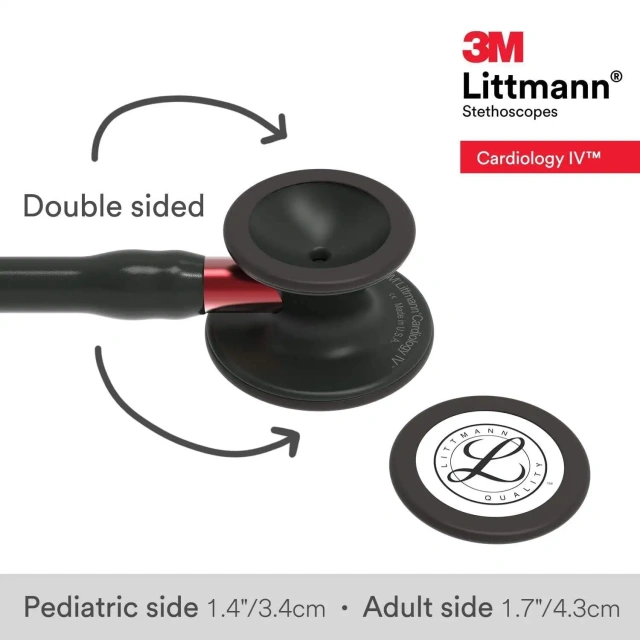 6200 3M Littmann Cardiology IV Stethoscope, black tube, black chestpiece, red stem, 6200