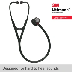 6200 3M Littmann Cardiology IV Stethoscope, black tube, black chestpiece, red stem, 6200