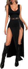GothDark Vintage Black Goth Dress High Slit V Neck Eyelet Rope Sexy Party Club Dresses,Dacheng Garments,GothDark Vintage Black Goth Dress High Slit V Neck Eyelet Rope Sexy Party Club Dresses