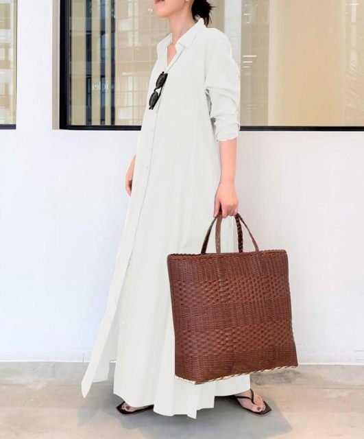 Women's Basic Loose Fit Long Sleeve Button Up Maxi Shirt Dress with Pockets,Dacheng Garments,Women's Basic Loose Fit Long Sleeve Button Up Maxi Shirt Dress with Pockets