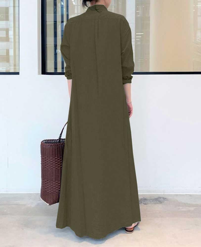 Women's Basic Loose Fit Long Sleeve Button Up Maxi Shirt Dress with Pockets,Dacheng Garments,Women's Basic Loose Fit Long Sleeve Button Up Maxi Shirt Dress with Pockets