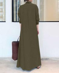 Women's Basic Loose Fit Long Sleeve Button Up Maxi Shirt Dress with Pockets,Dacheng Garments,Women's Basic Loose Fit Long Sleeve Button Up Maxi Shirt Dress with Pockets