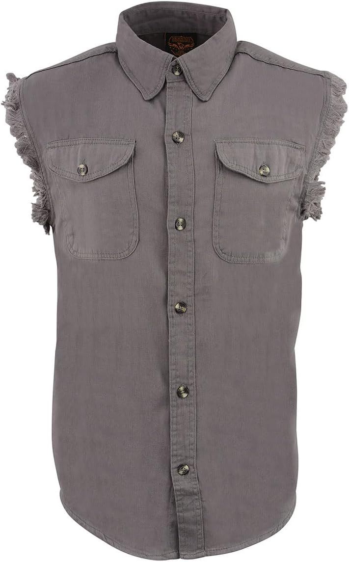 Men's Black Lightweight Denim Shirt with Frayed Cut Off Sleeveless,Dacheng Garments,Men's Black Lightweight Denim Shirt with Frayed Cut Off Sleeveless