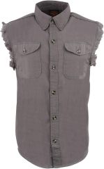 Men's Black Lightweight Denim Shirt with Frayed Cut Off Sleeveless,Dacheng Garments,Men's Black Lightweight Denim Shirt with Frayed Cut Off Sleeveless