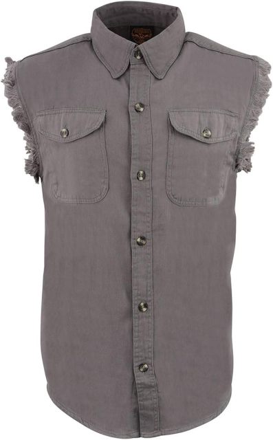 Men's Black Lightweight Denim Shirt with Frayed Cut Off Sleeveless,Dacheng Garments,Men's Black Lightweight Denim Shirt with Frayed Cut Off Sleeveless