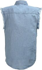 Men's Black Lightweight Denim Shirt with Frayed Cut Off Sleeveless,Dacheng Garments,Men's Black Lightweight Denim Shirt with Frayed Cut Off Sleeveless