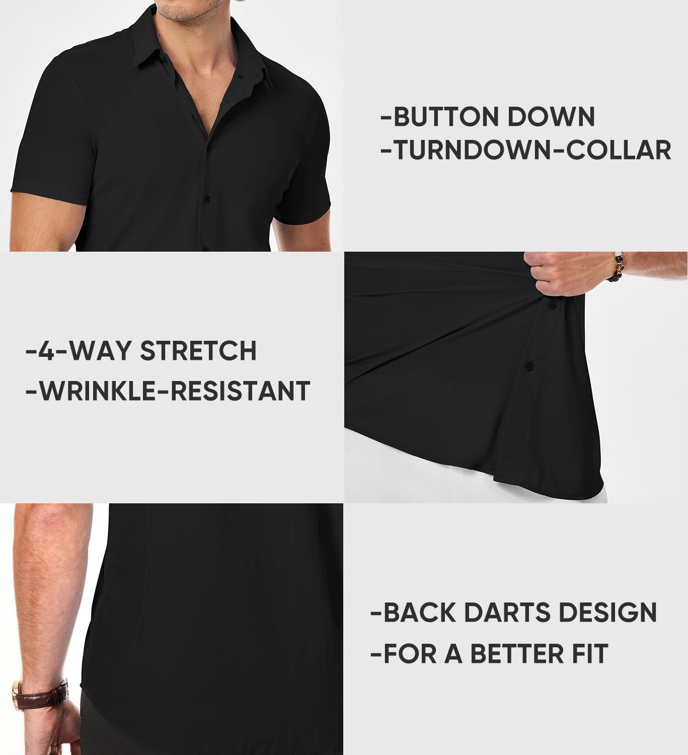 Men's Muscle Fit Dress Shirts Summer Casual Button Down Short Sleeve High Stretch Wrinkle-Free Shirt,Dacheng Garments,Men's Muscle Fit Shirts – wholesale clothing manufacturer