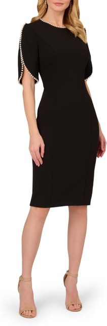 Women's Knit Crepe Pearl Midi Dress,Dacheng Garments,Women's Knit Crepe Pearl Midi Dress