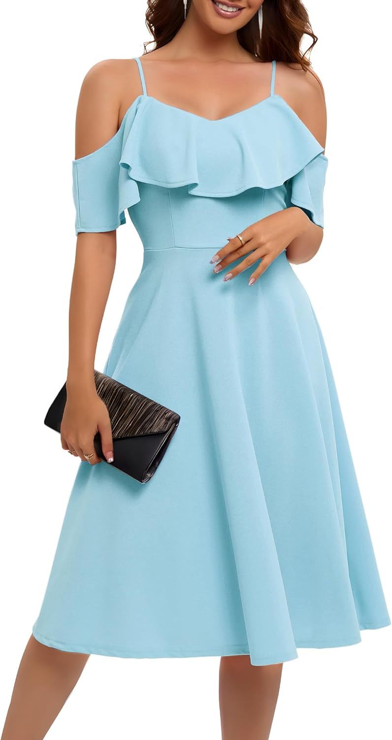 Womens Off Shoulder Summer Wedding Guest Dress Formal Cocktail Prom Graduation Homecoming A-line Midi Dress,Dacheng Garments,Women's Dress – wholesale clothing supplier